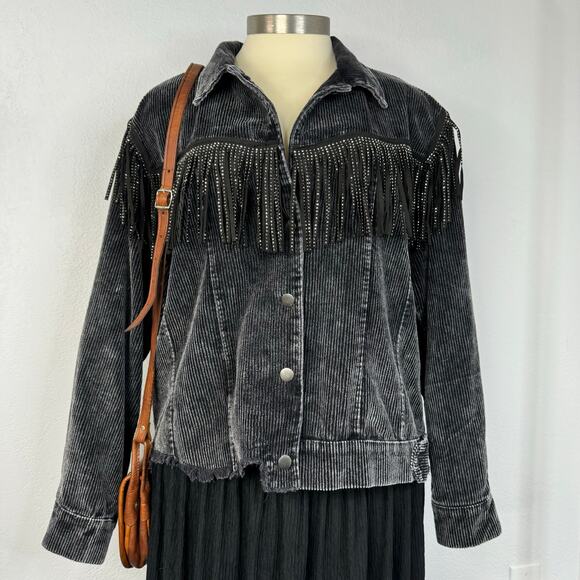POL Cord Corduroy Western Boho Gray Jacket Size Large - Picture 2 of 7